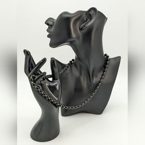 MONET Signed Vintage Necklace 12” Black Lucite  Beads Gold Tone Metal